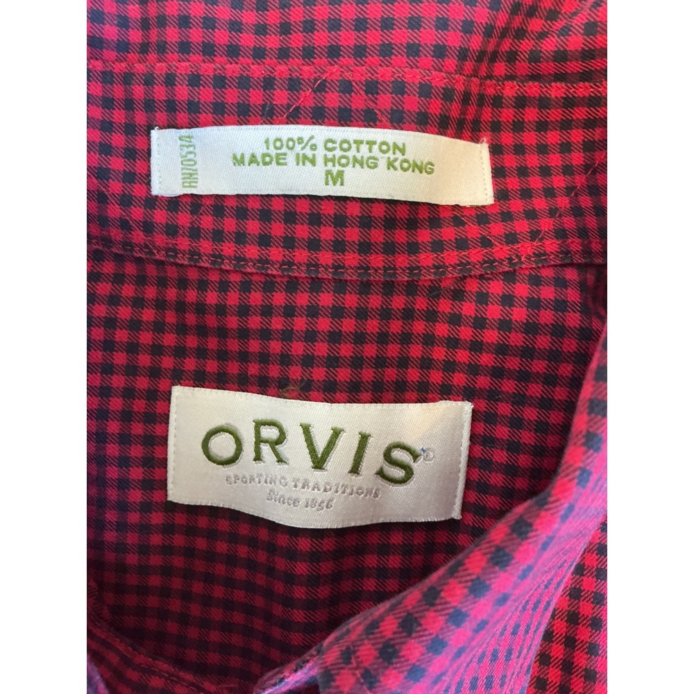 Orvis Sporting Traditions Mens Medium Red Black Micro Check Cotton Button Down - Picture 4 of 7